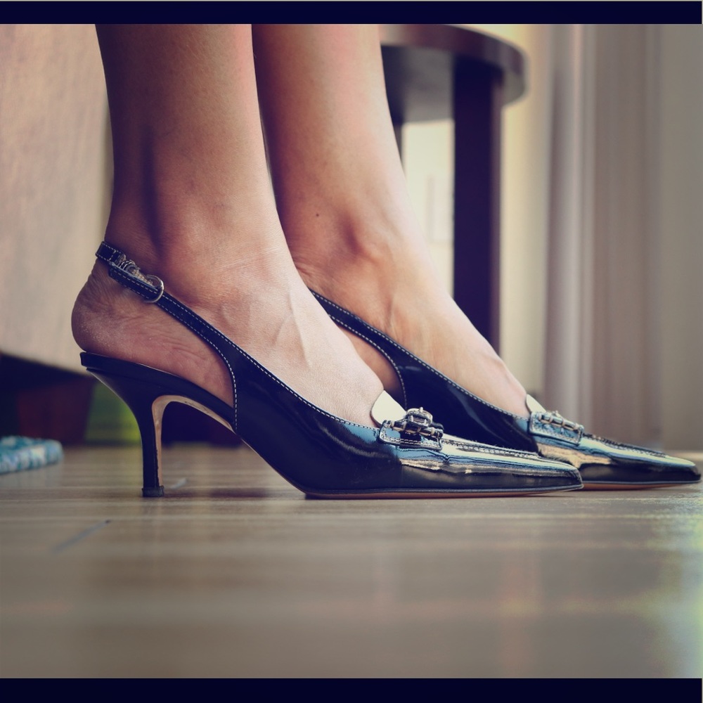 Coach Pointy Toe Black & White Slingback Heels
